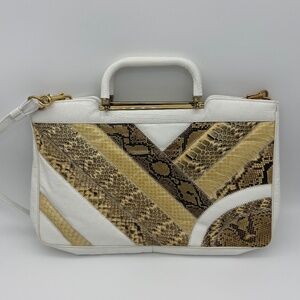 Bags by Supreme White Patchwork Reptile Print Clutch Shoulder Handbag